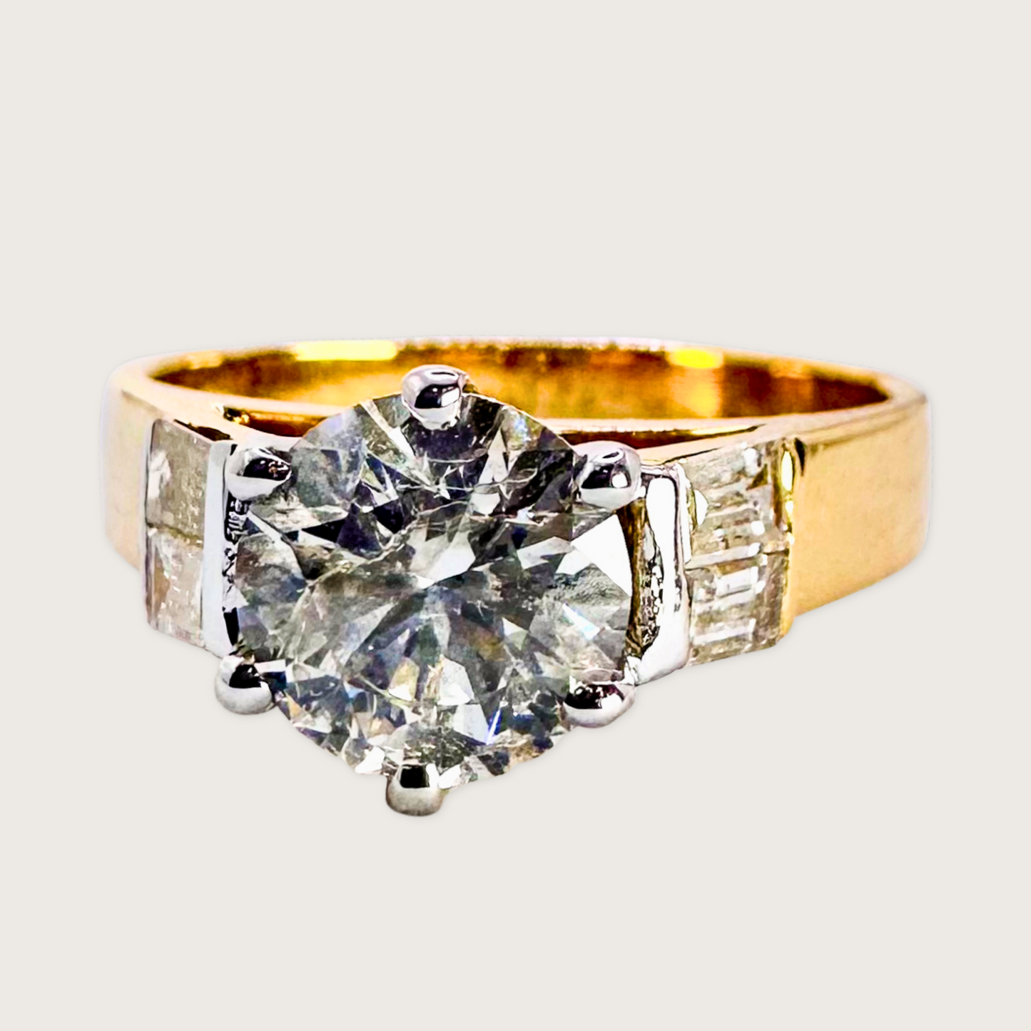 Radiant Crown - Round Diamond and Baguette Ring in 14k Gold