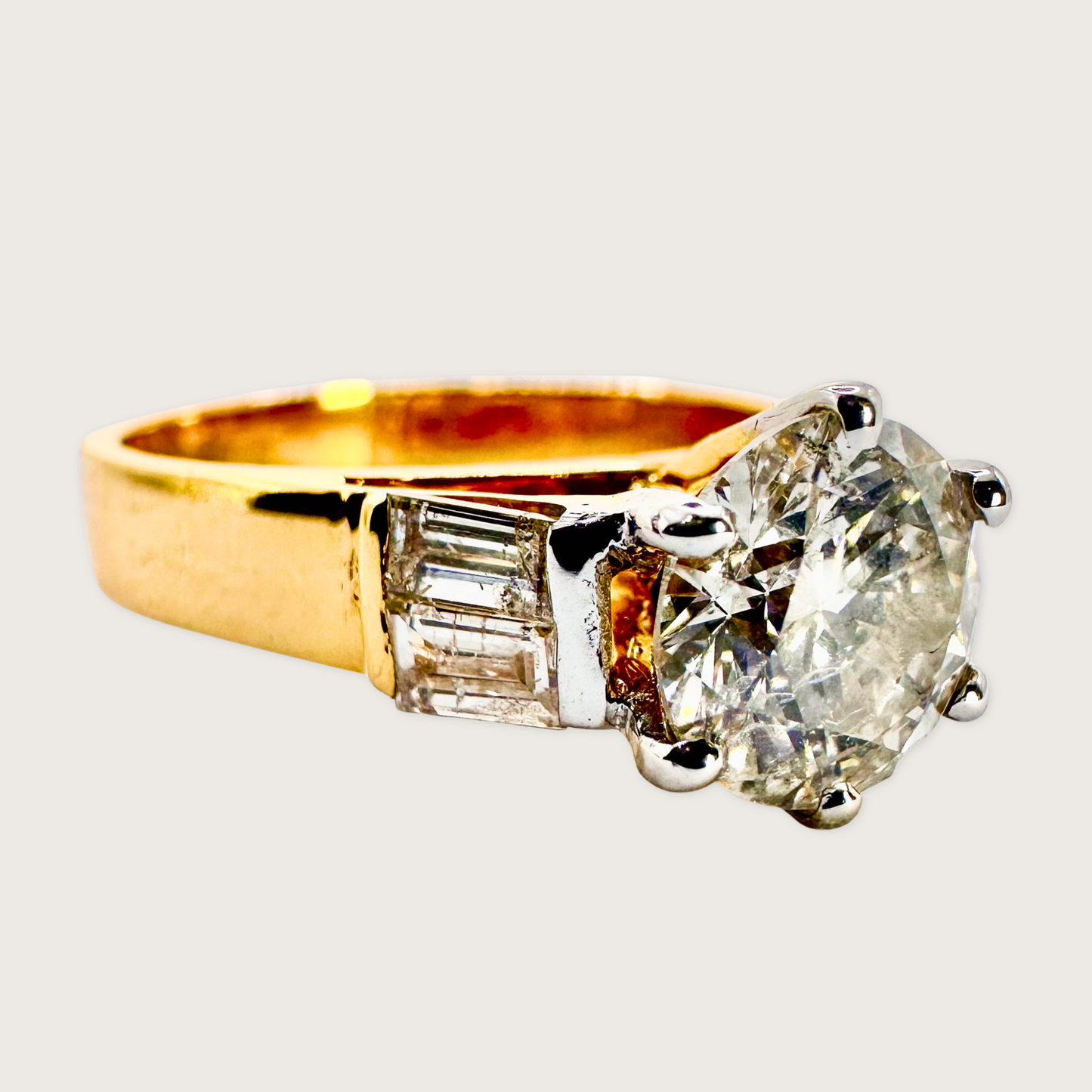 Radiant Crown - Round Diamond and Baguette Ring in 14k Gold