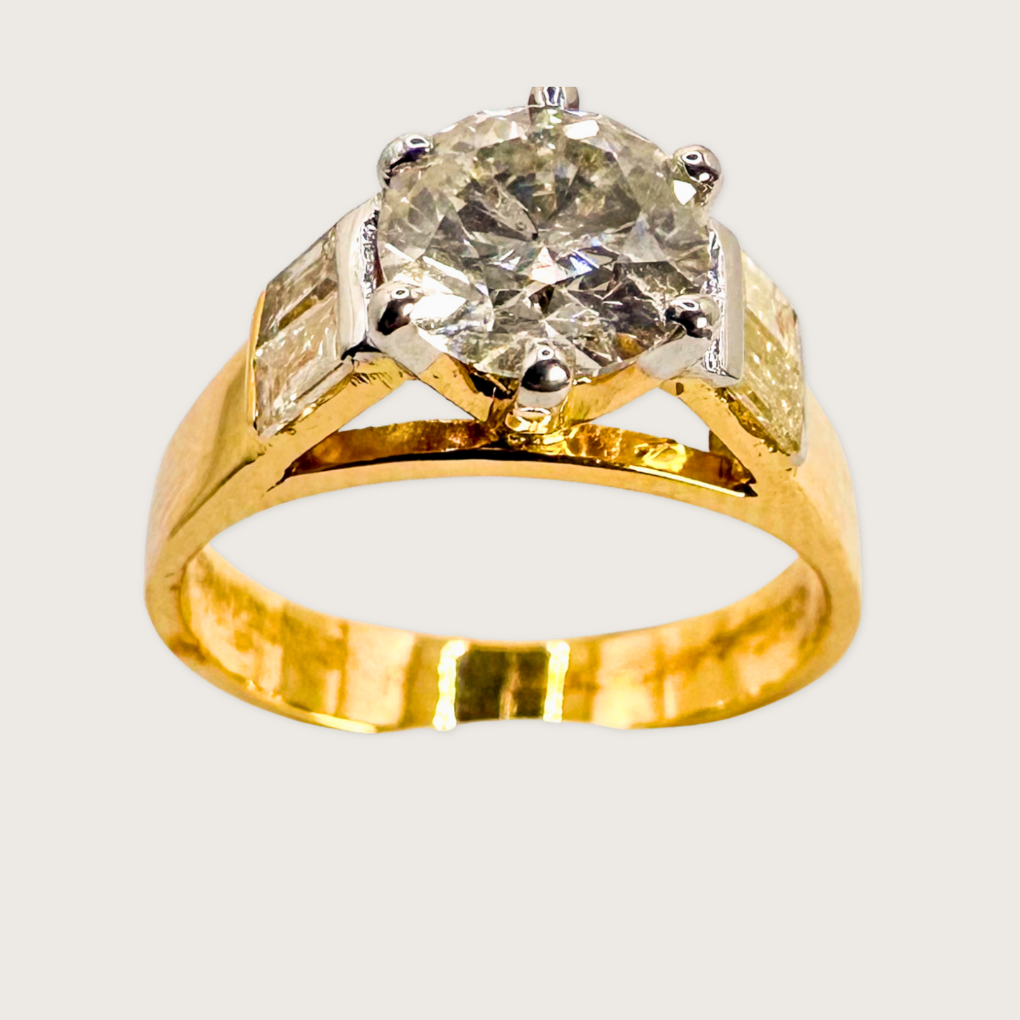 Radiant Crown - Round Diamond and Baguette Ring in 14k Gold
