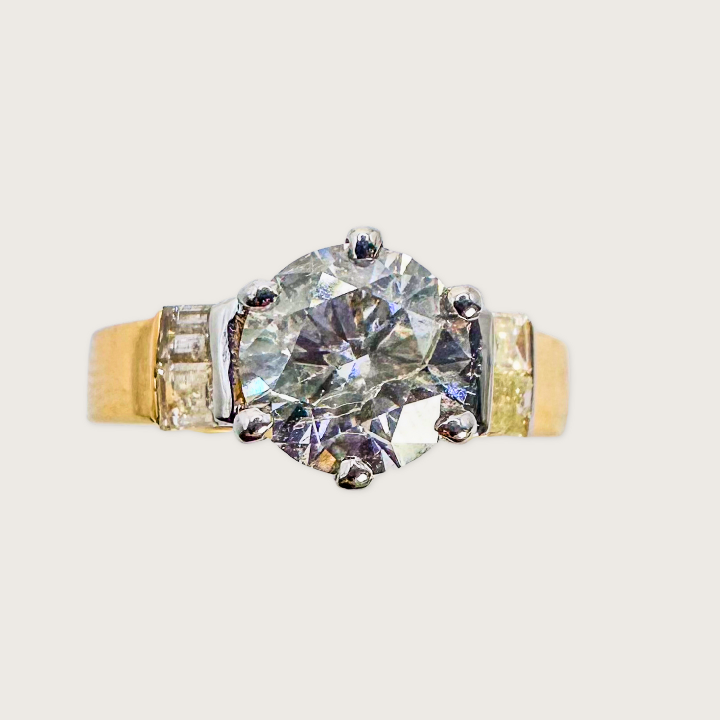 Radiant Crown - Round Diamond and Baguette Ring in 14k Gold