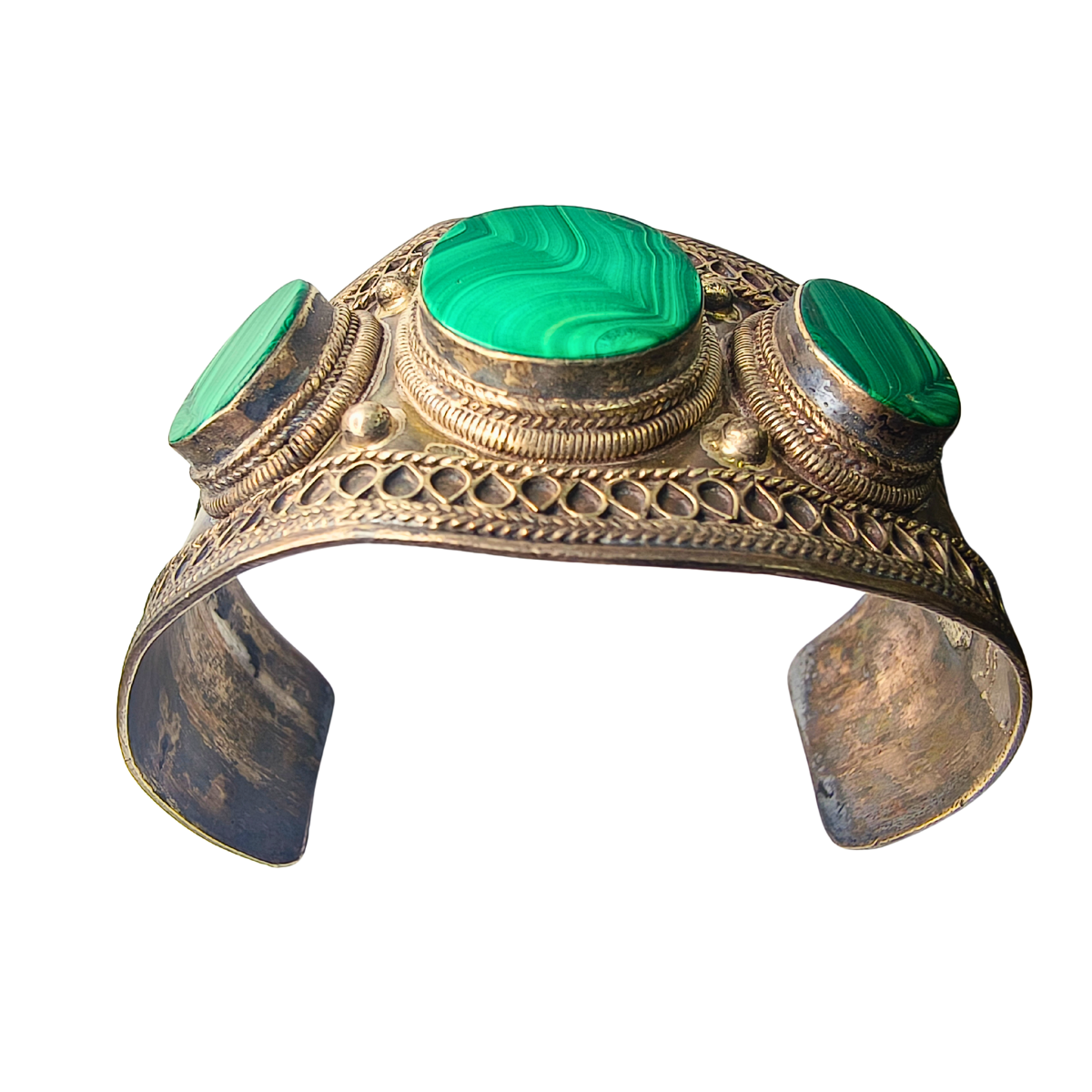 Heritage Malachite Bangles in Oxidised Silver