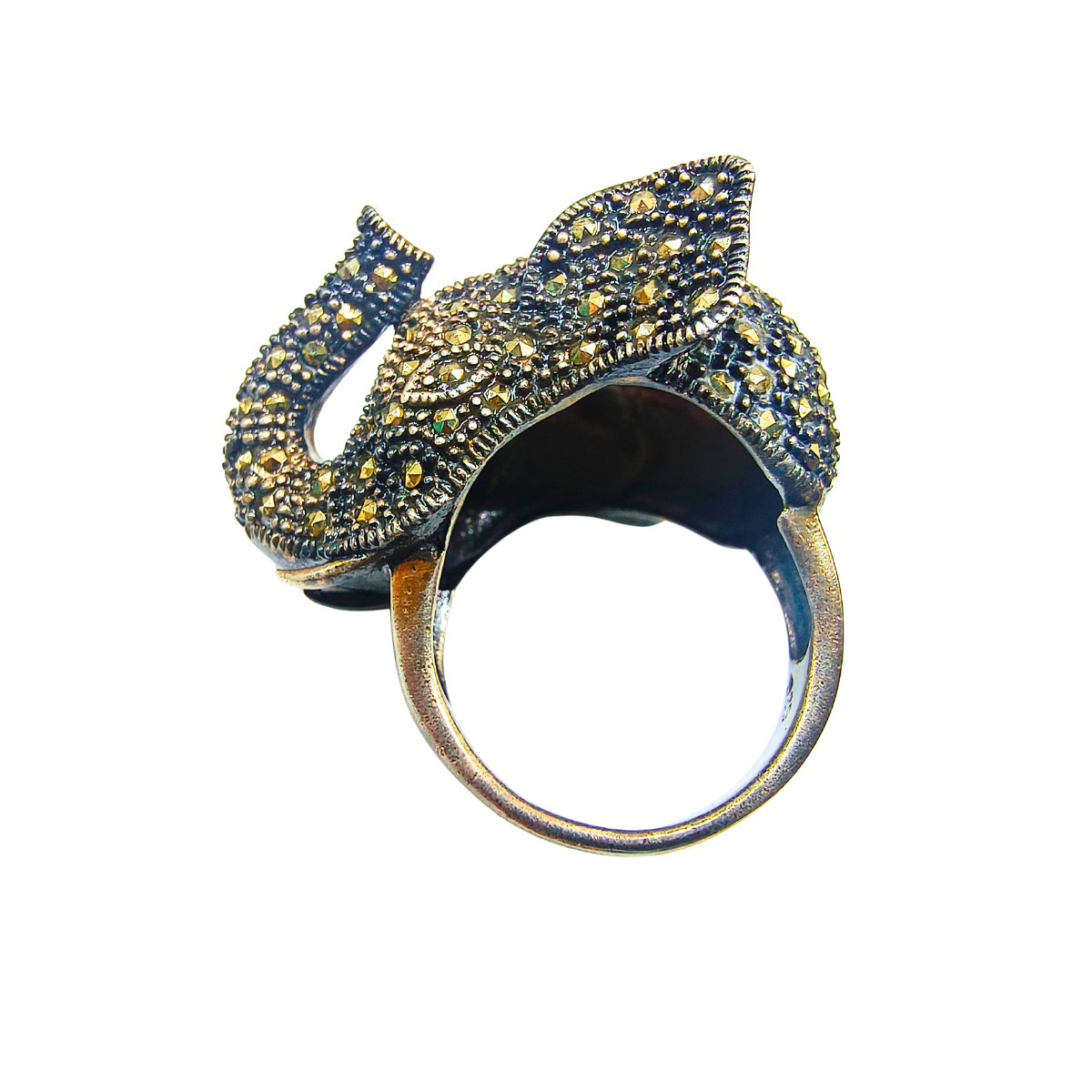 Bold Elephant Bedazzled Silver Ring