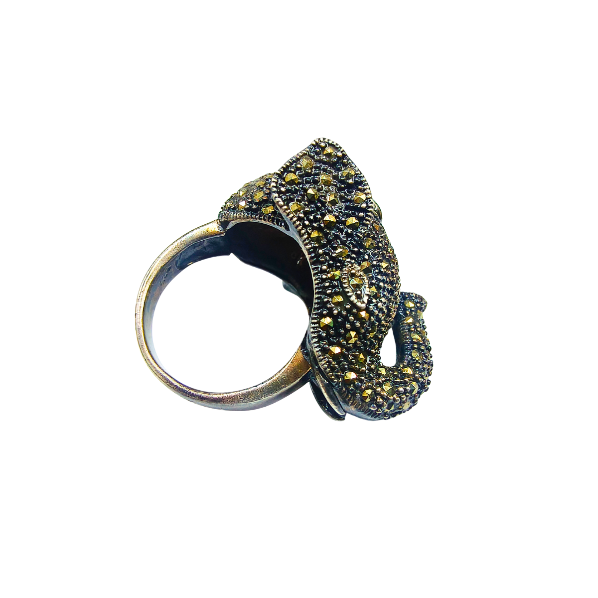 Bold Elephant Bedazzled Silver Ring