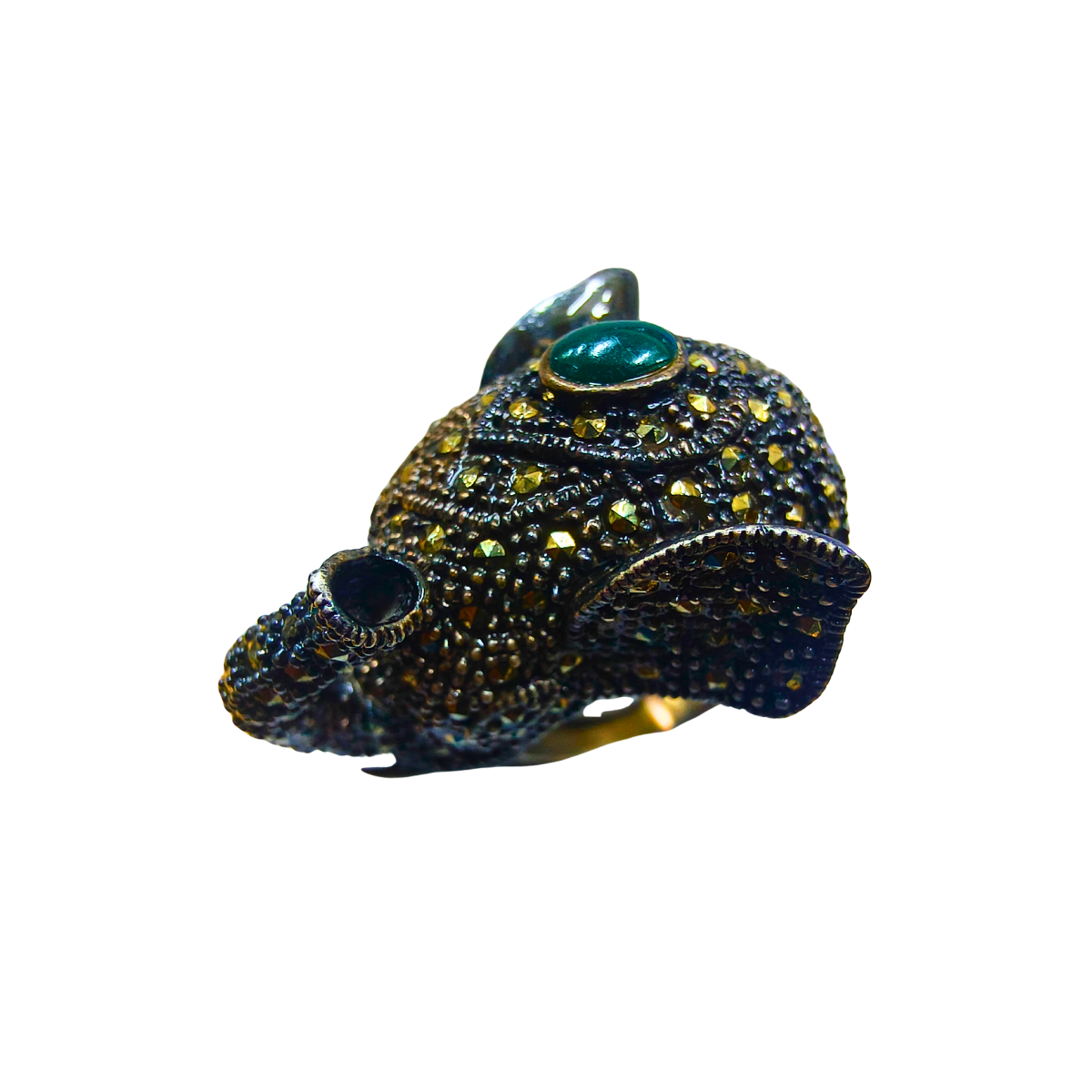 Bold Elephant Bedazzled Silver Ring