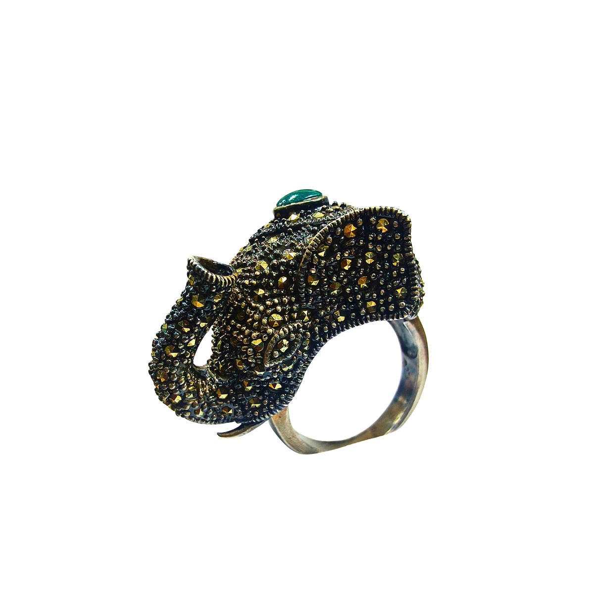 Bold Elephant Bedazzled Silver Ring