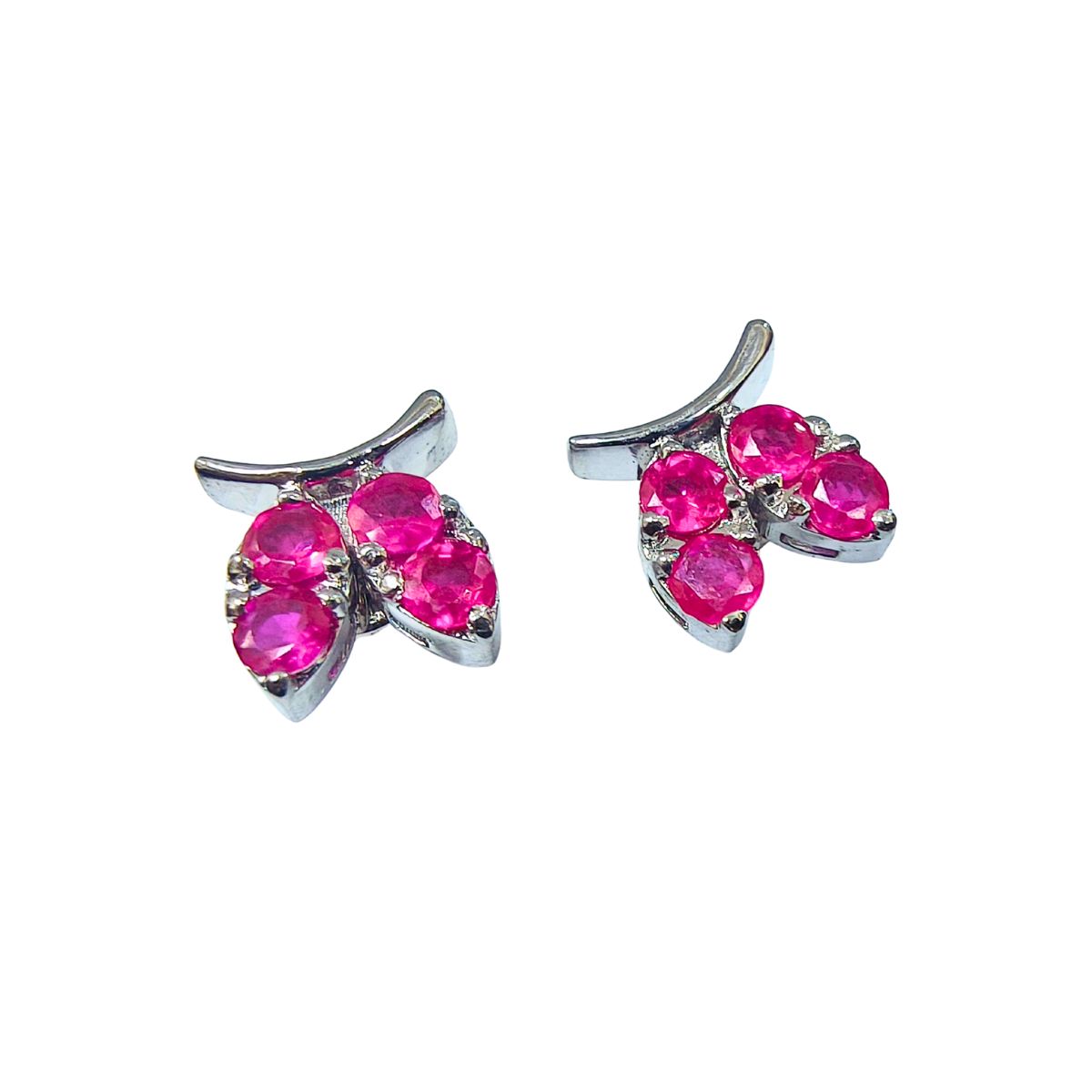 Dainty Ruby Studded Eartop Set in 925 Silver