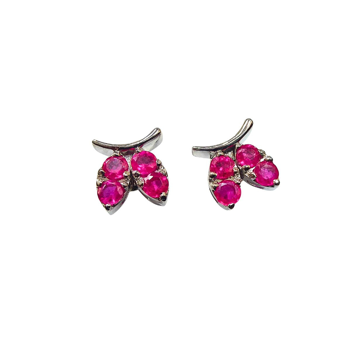 Dainty Ruby Studded Eartop Set in 925 Silver