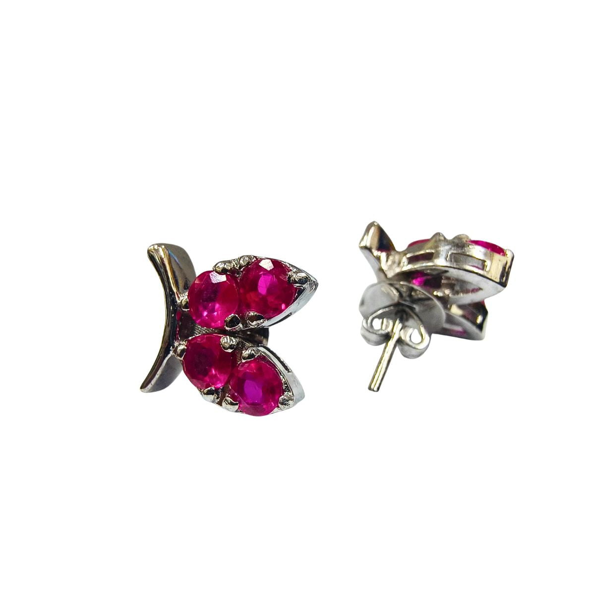 Dainty Ruby Studded Eartop Set in 925 Silver