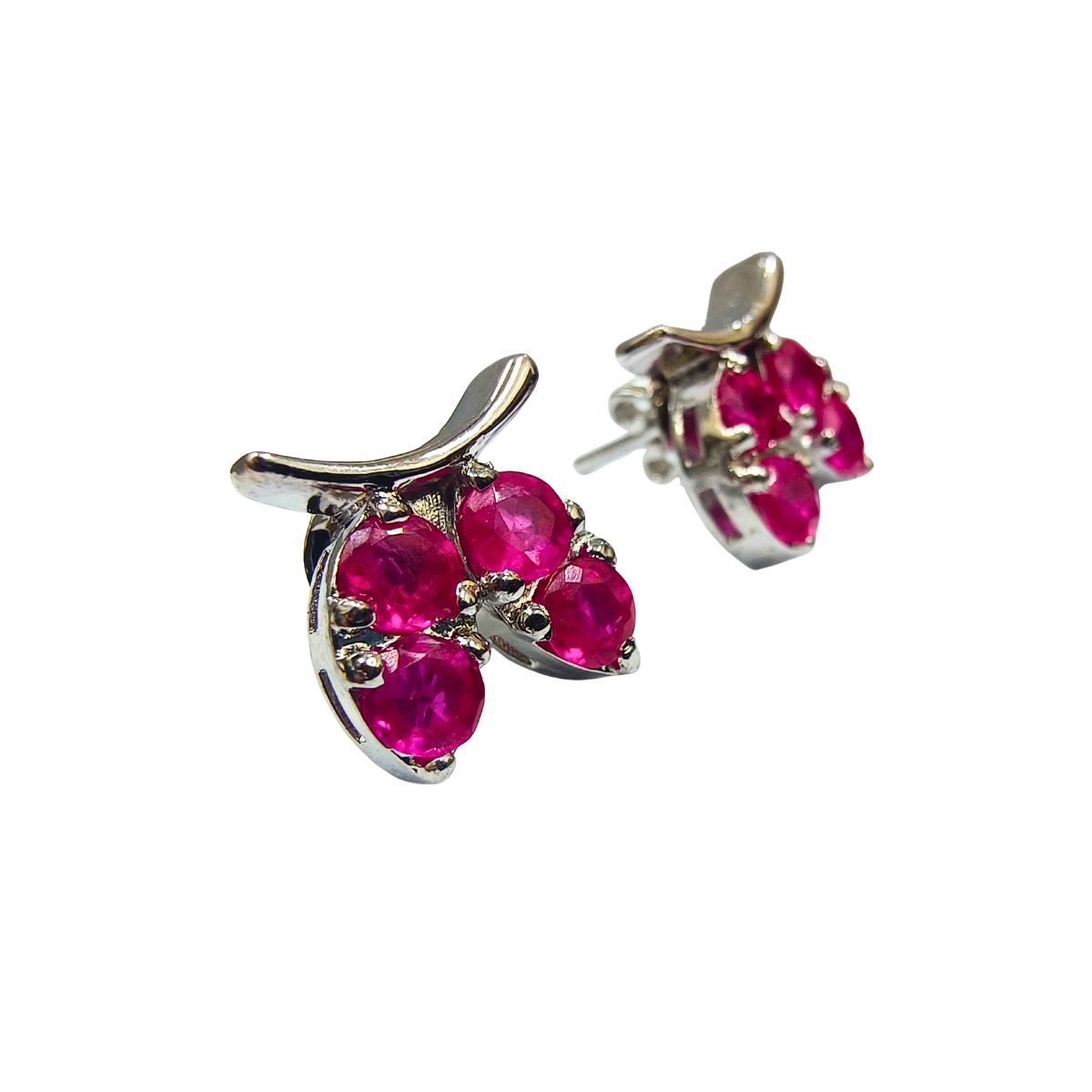 Dainty Ruby Studded Eartop Set in 925 Silver