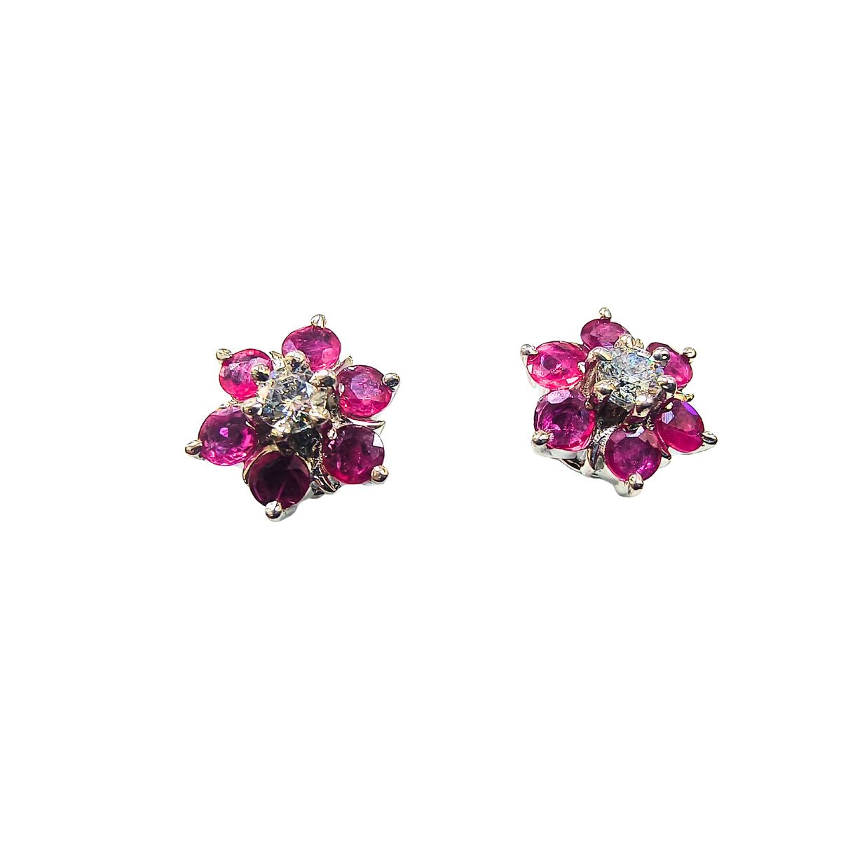 Handcrafted Ruby & Zircon Cluster Eartop Set in Silver