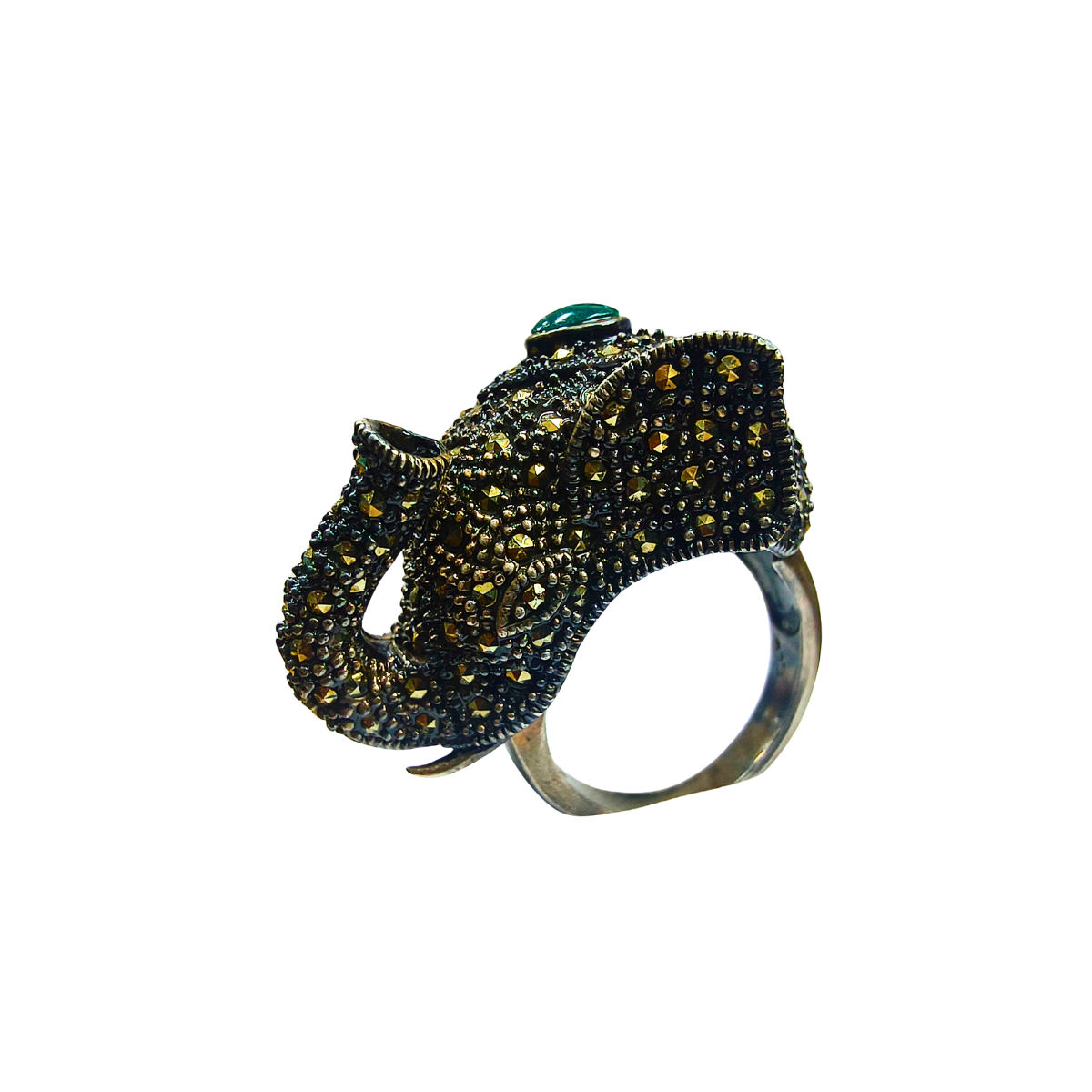 Bold Elephant Bedazzled Silver Ring