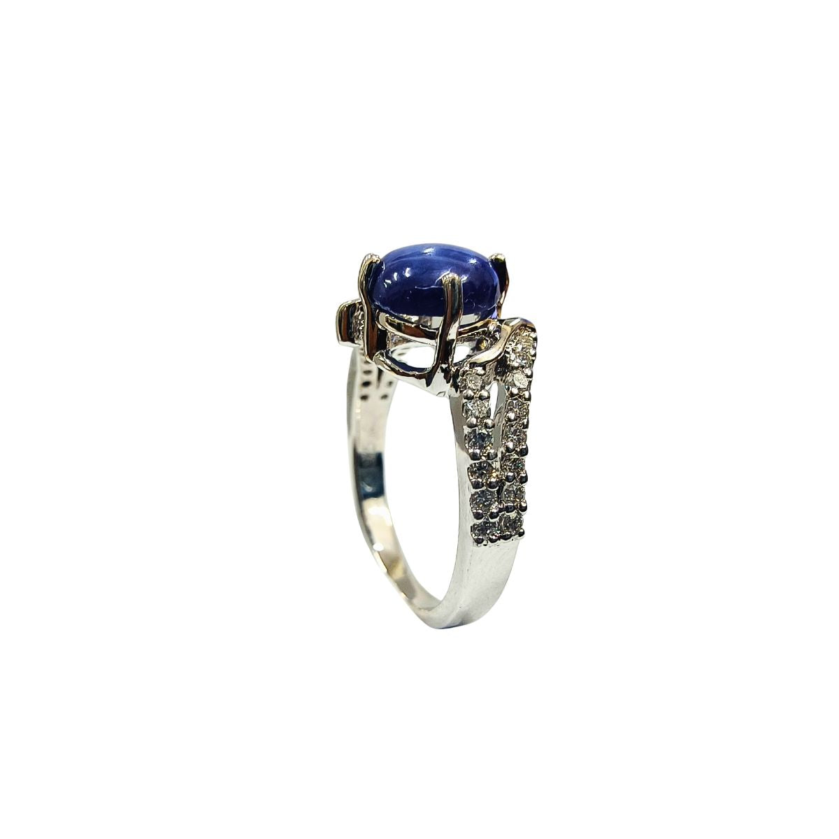 Lundi Star Blue & Diamond Lab Grown Ring in Fine Silver