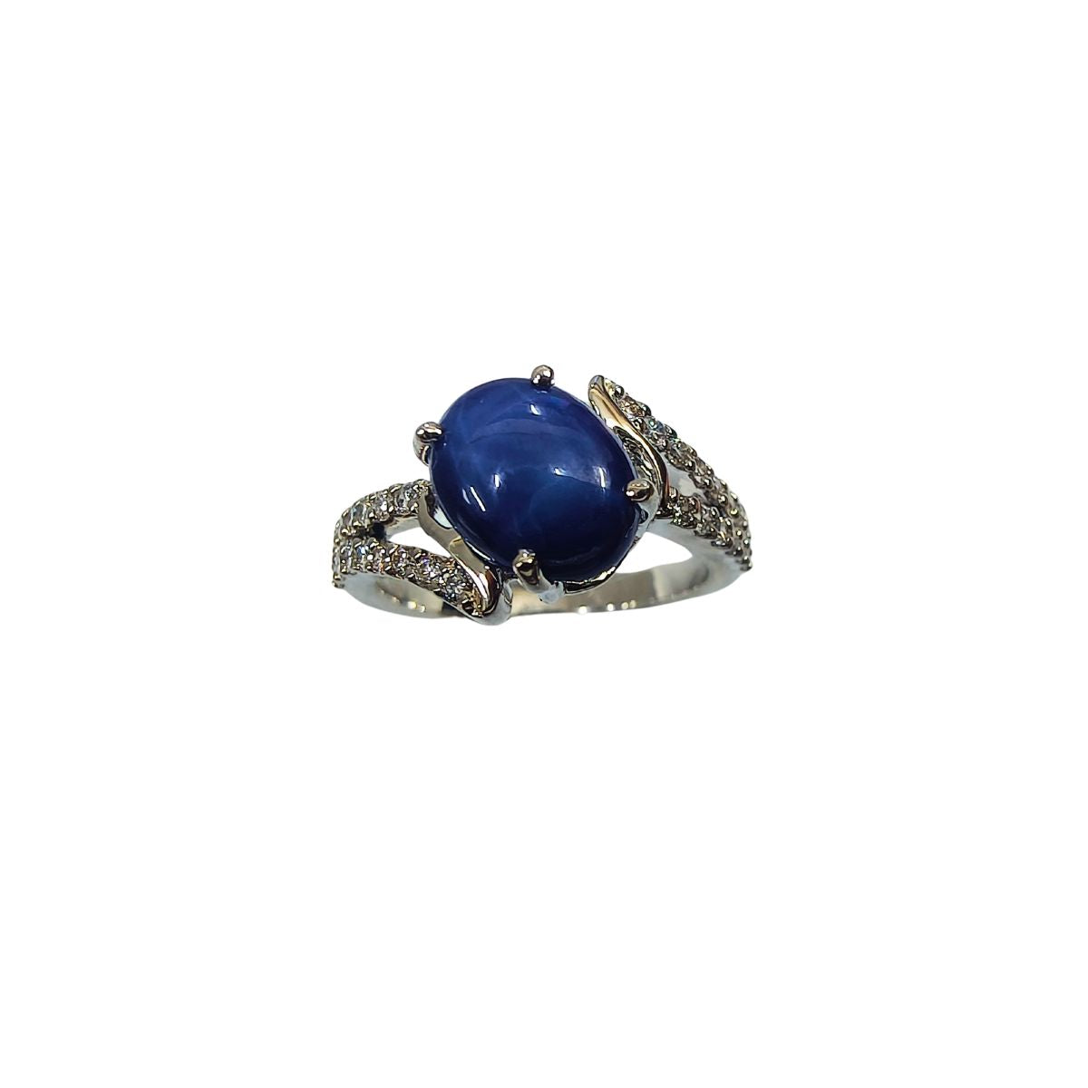 Lundi Star Blue & Diamond Lab Grown Ring in Fine Silver