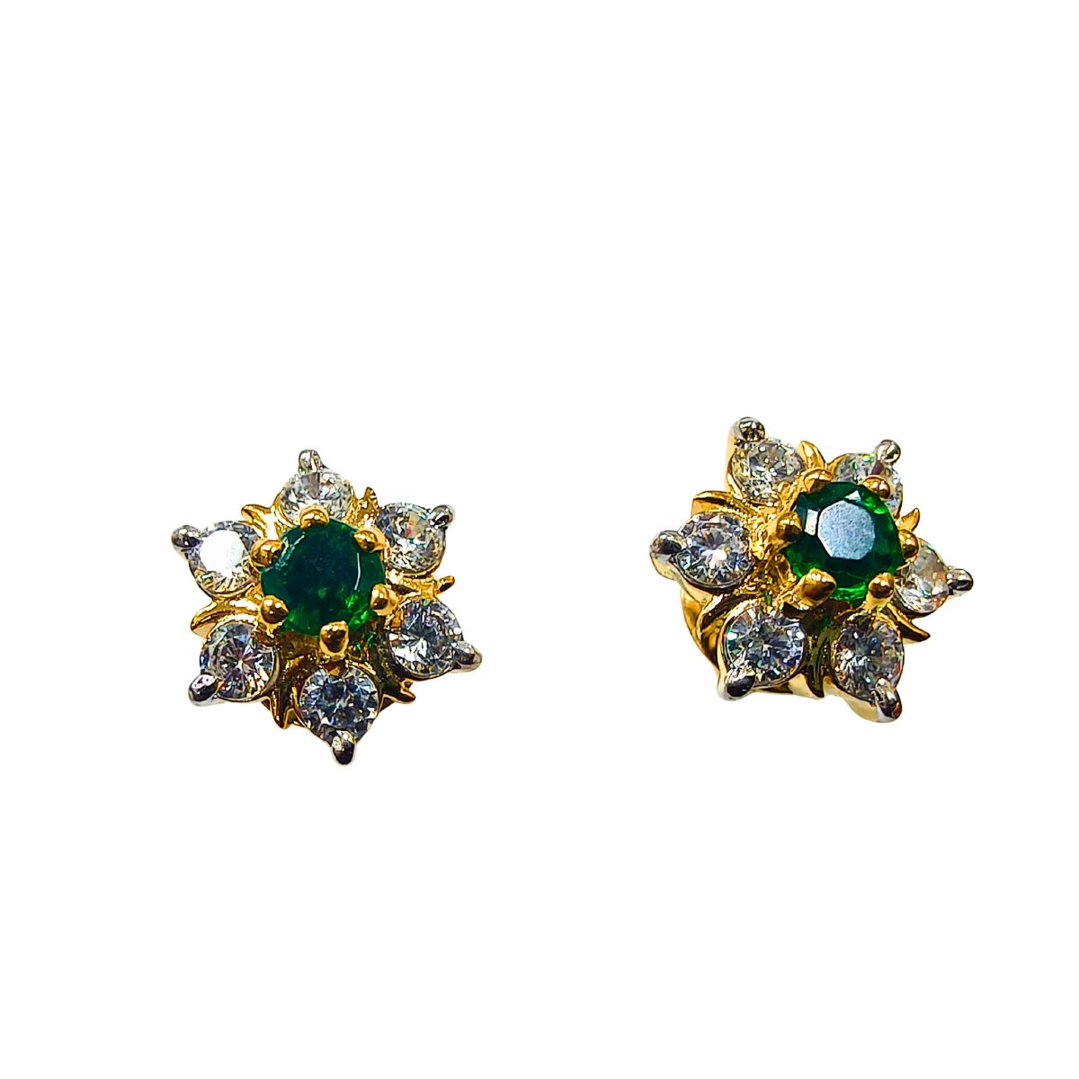 Premium Emerald Stone Zircon Cluster Earrings with Gold Plating
