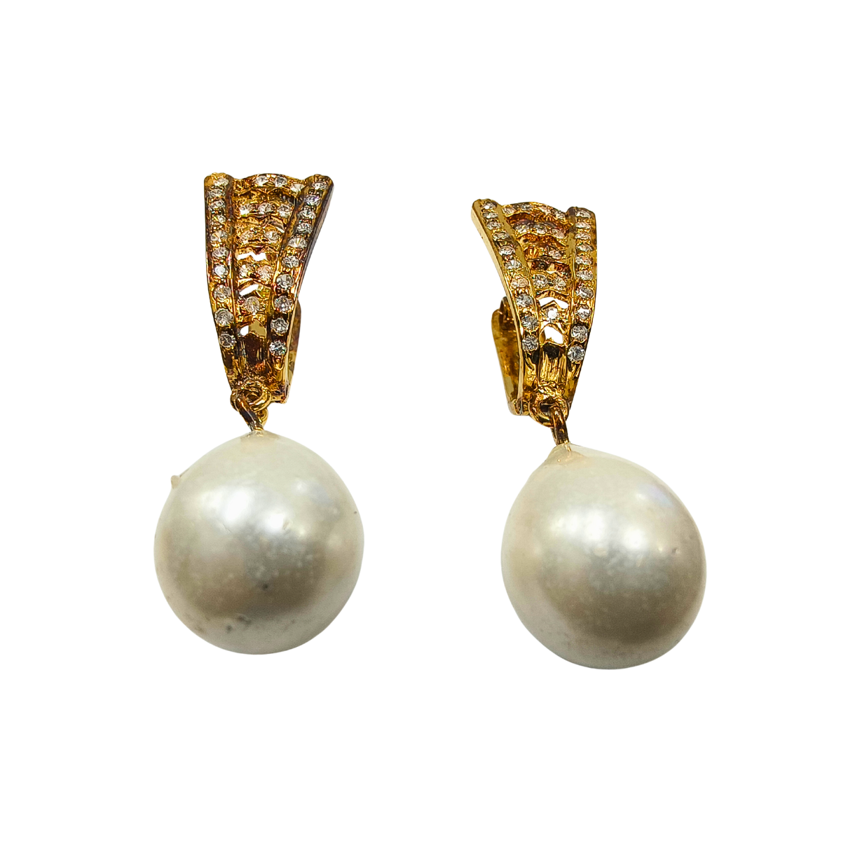 Gold-Plated Silver Earrings with Pearl Drops & Cubic Zirconia