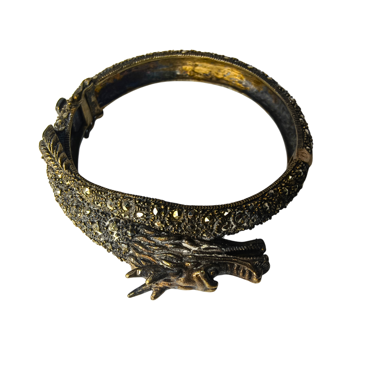 Imperial Dragon Face Silver Bangle