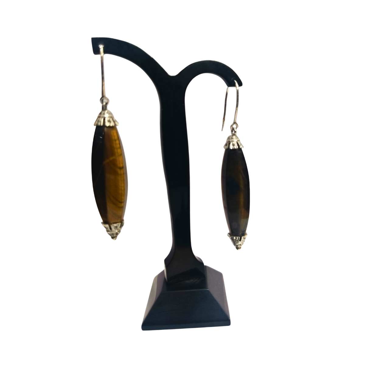 Tiger Eye Dangling Silver Earrings