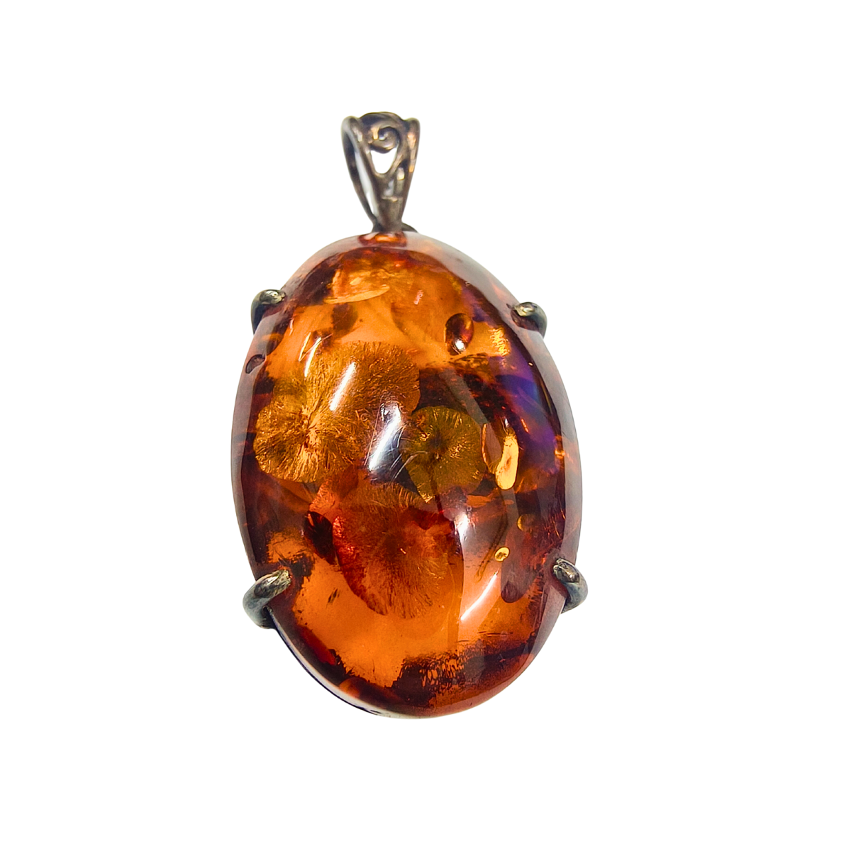 Amber Oval Statement Silver Pendant (Artificial)