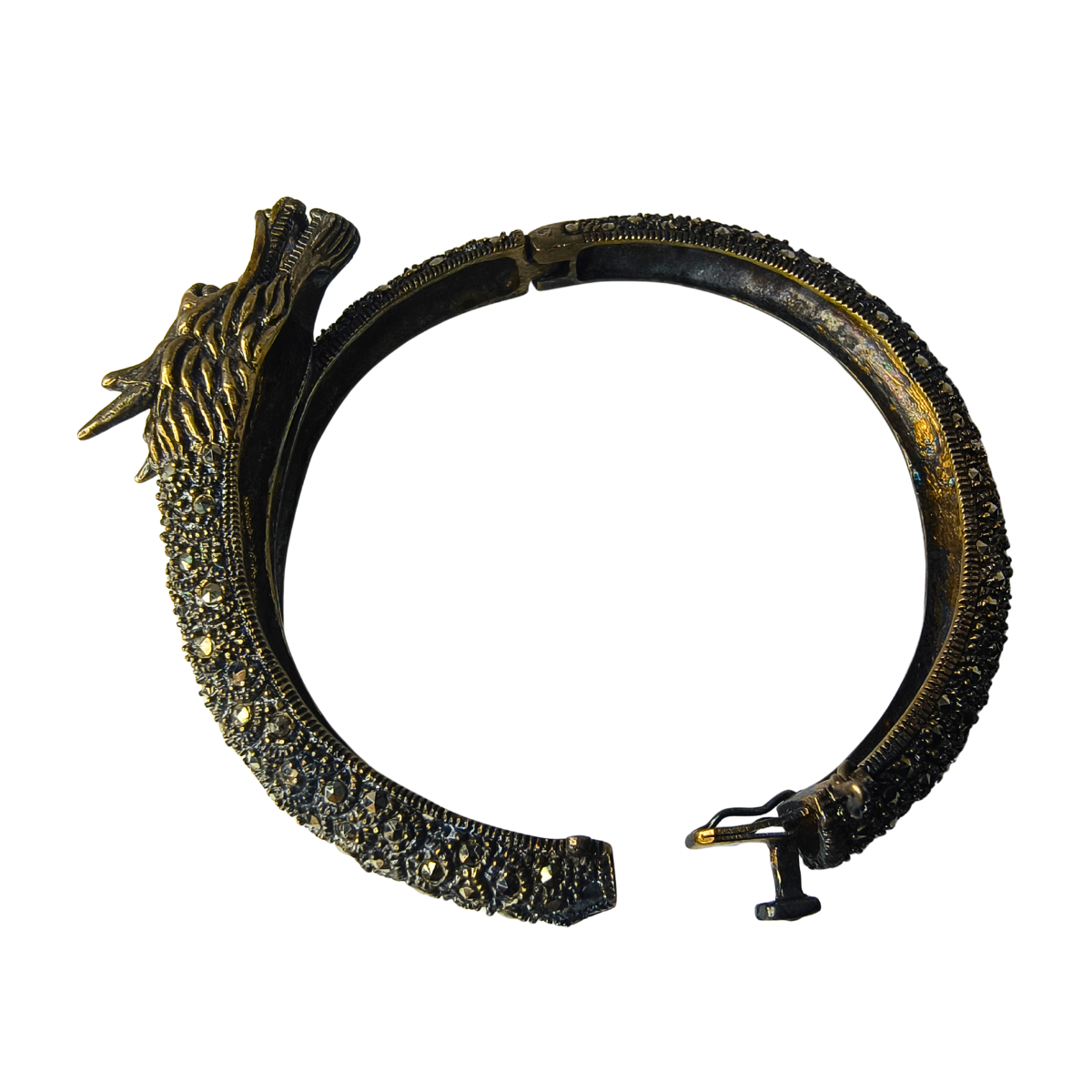 Imperial Dragon Face Silver Bangle