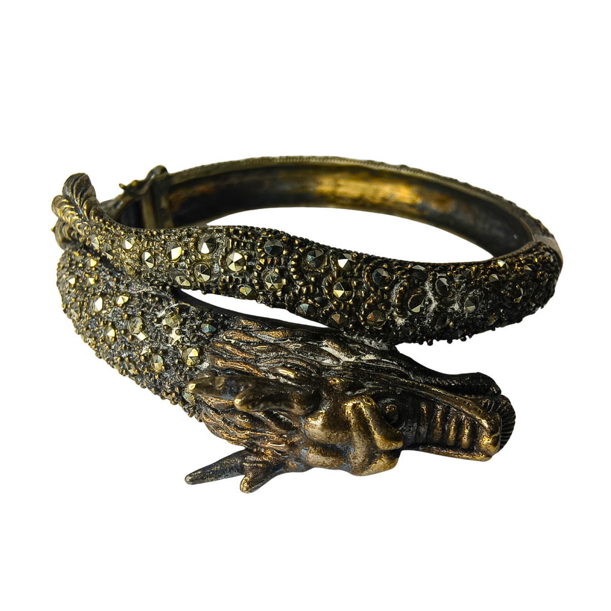 Imperial Dragon Face Silver Bangle