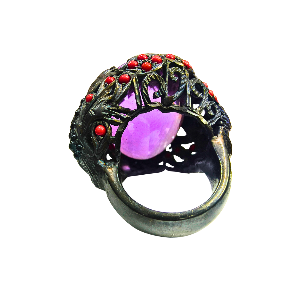 Luxe Amethyst & Coral Gemstone Statement Ring