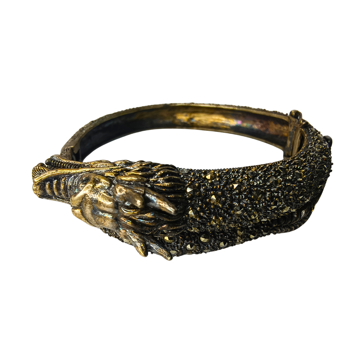 Imperial Dragon Face Silver Bangle