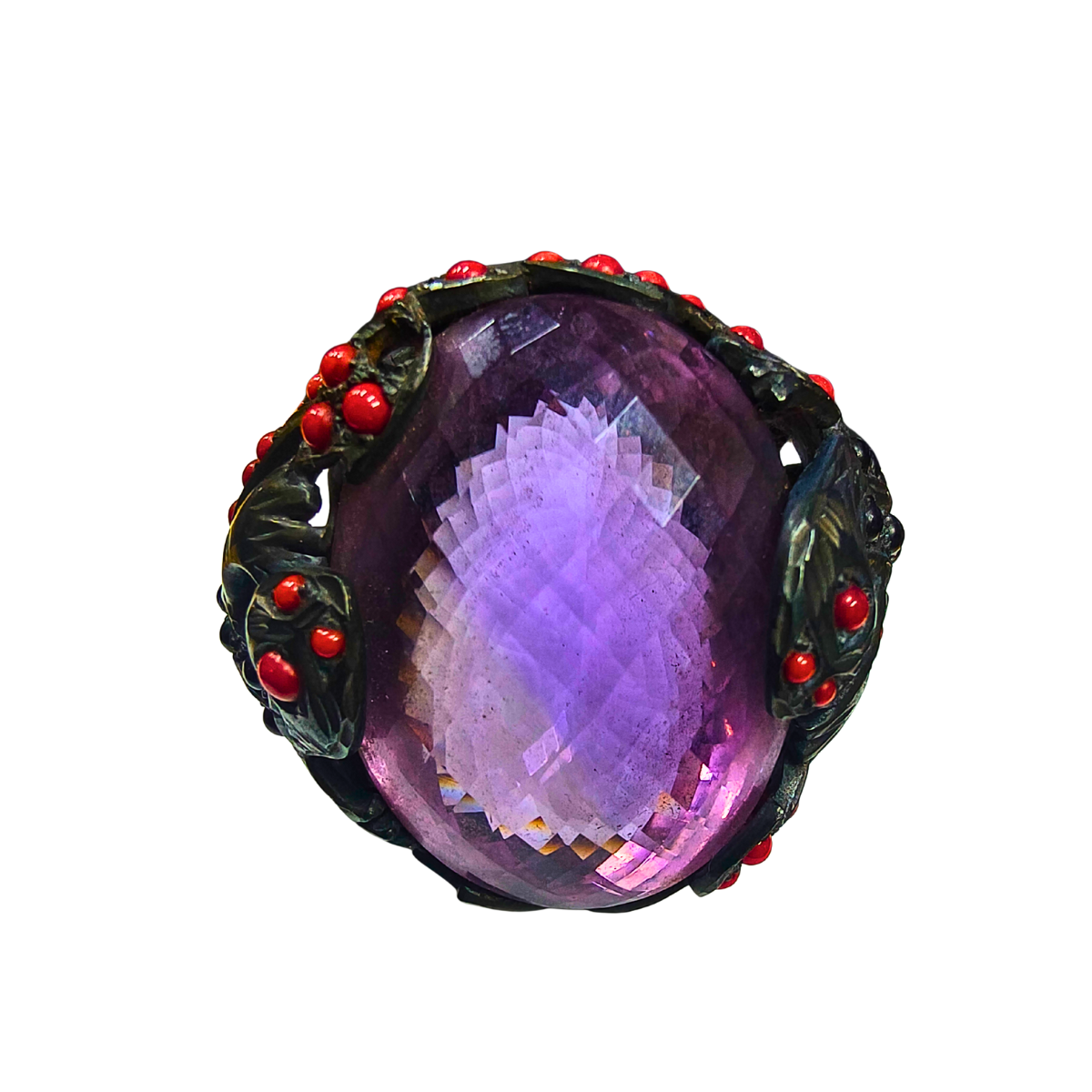 Luxe Amethyst & Coral Gemstone Statement Ring