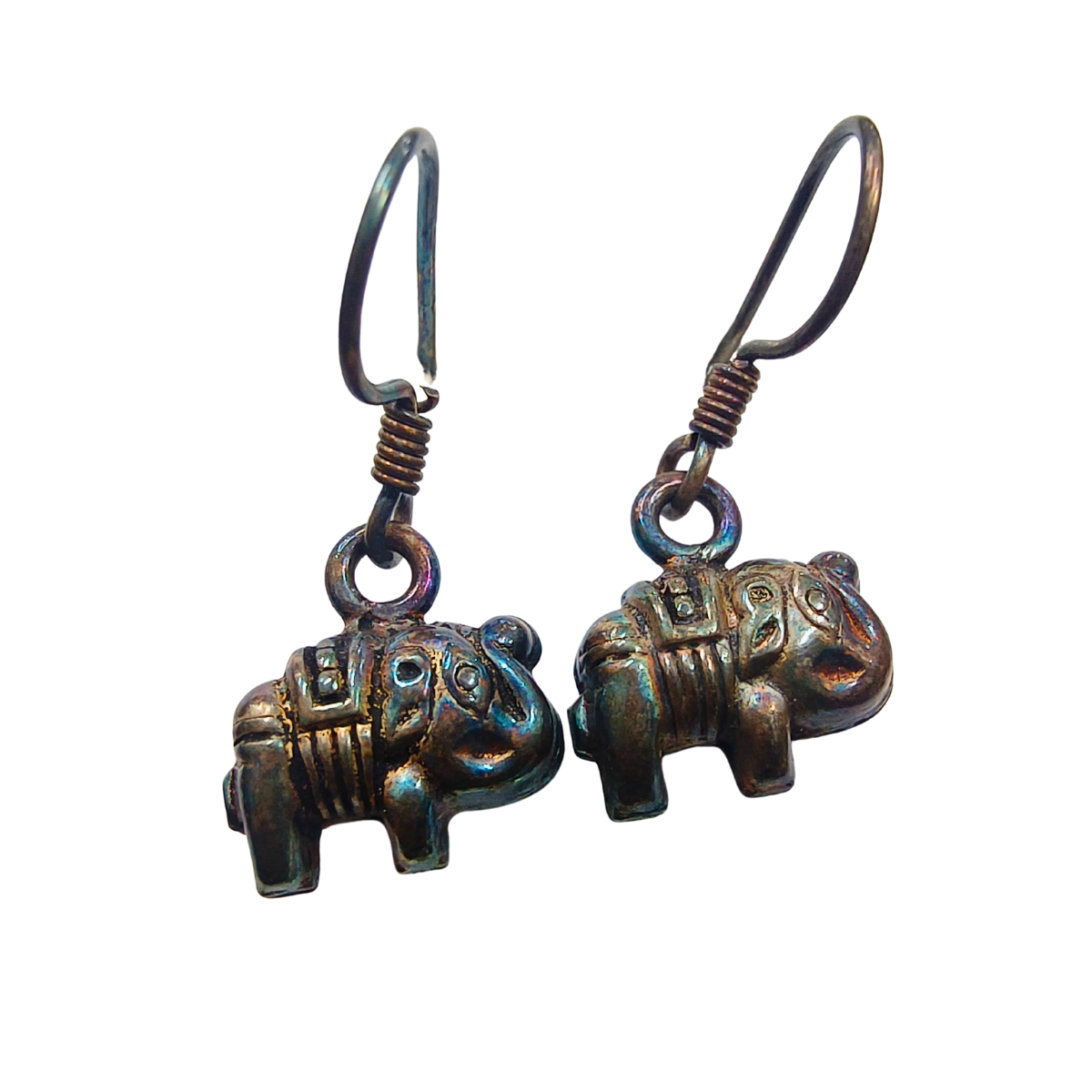 Artisan Elephant Motif Earrings in Sterling Silver