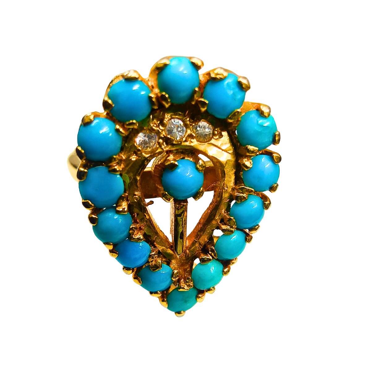 Blue Turquoise Teardrop Gold-Plated on Silver Ring with Zirconia Sparkle