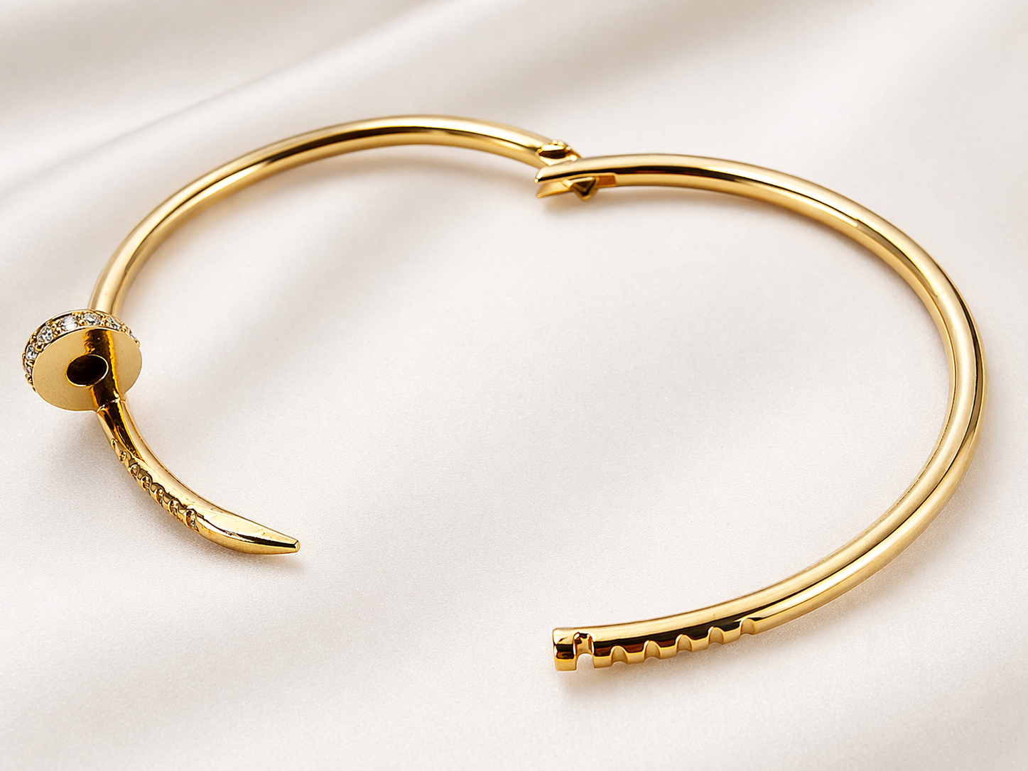 Nail Inspired Zircon Silver Bangle