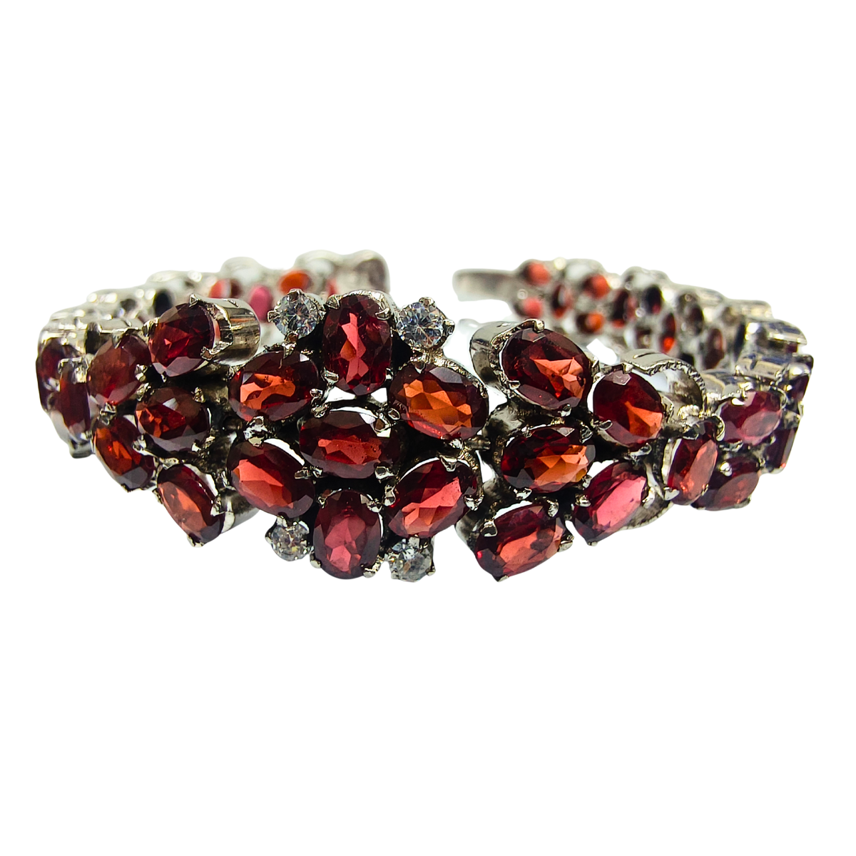 Crimson Red Garnet & Zirconia Silver Bracelet