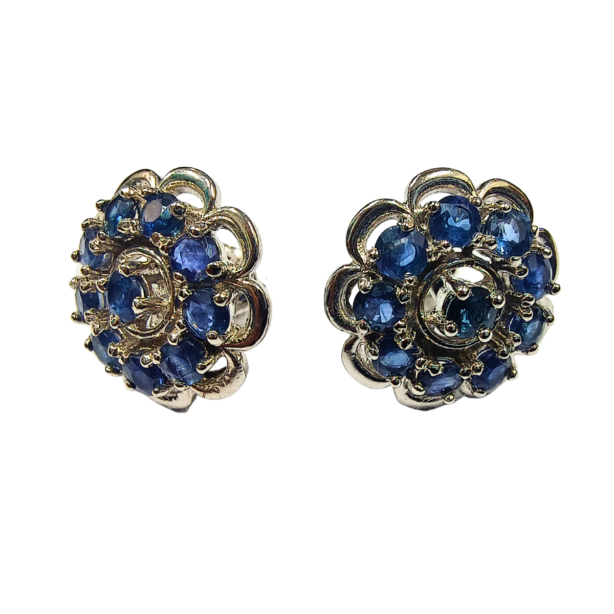 Blue Sapphire Floral Stud Earrings
