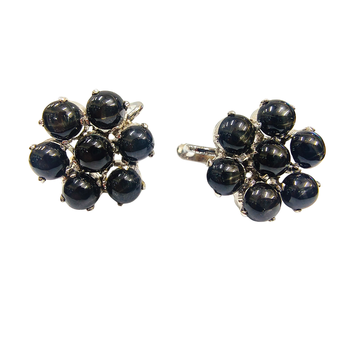 Midnight Black Star Eartops in Fine Silver