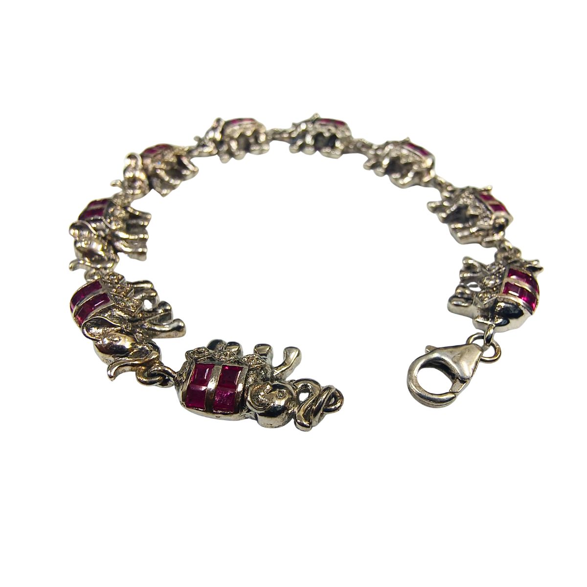 Designer Ruby Elephant Silver Bracelet