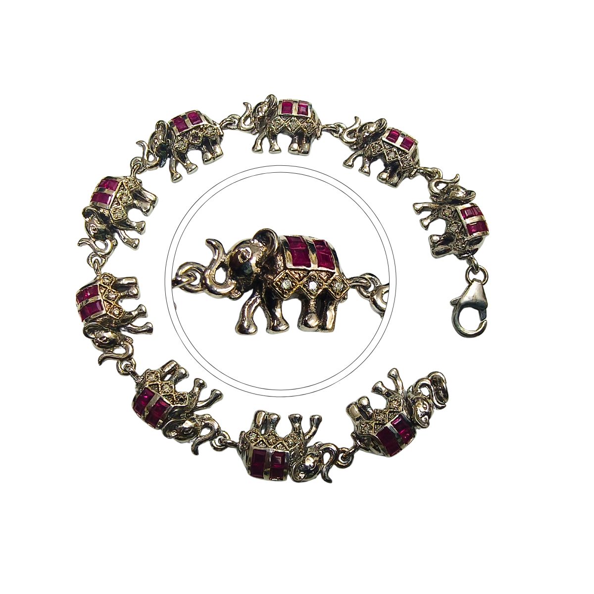 Designer Ruby Elephant Silver Bracelet