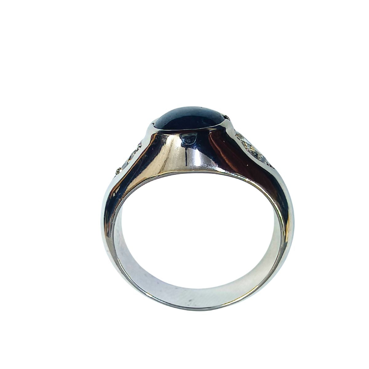 Royal Blue Sapphire Cabochon & Pear Lab Diamond Statement Ring