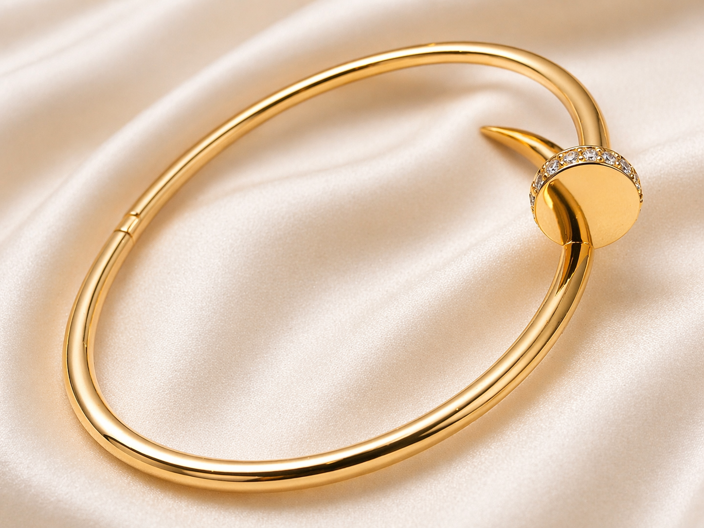 Nail Inspired Zircon Silver Bangle