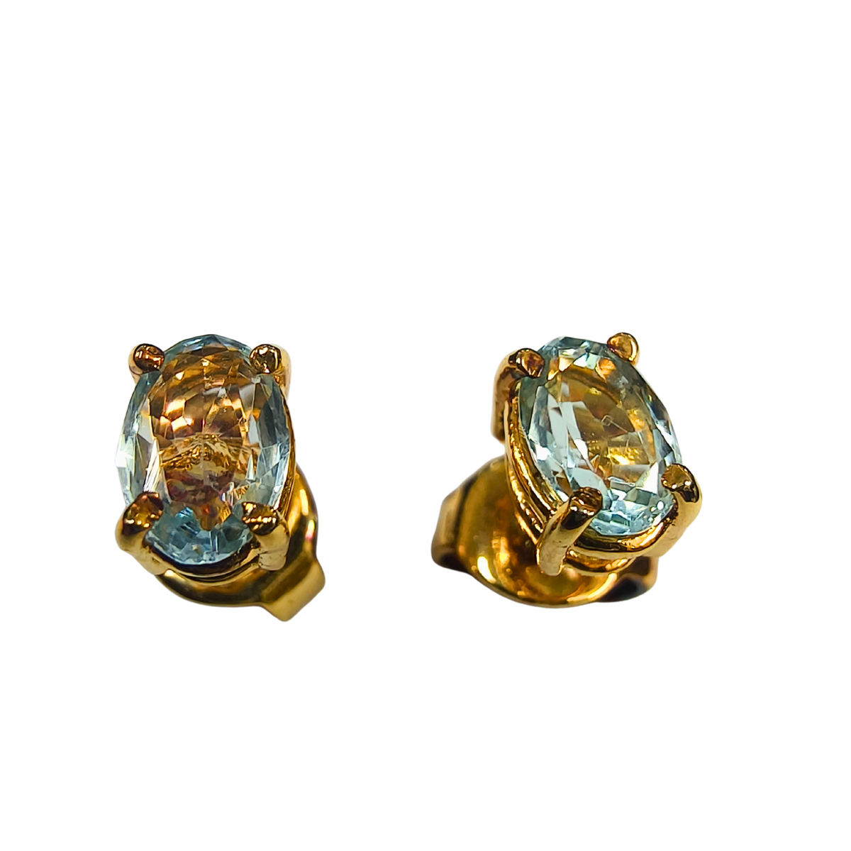 Ocean Glow Aquamarine Stud Earrings in Gold Plating