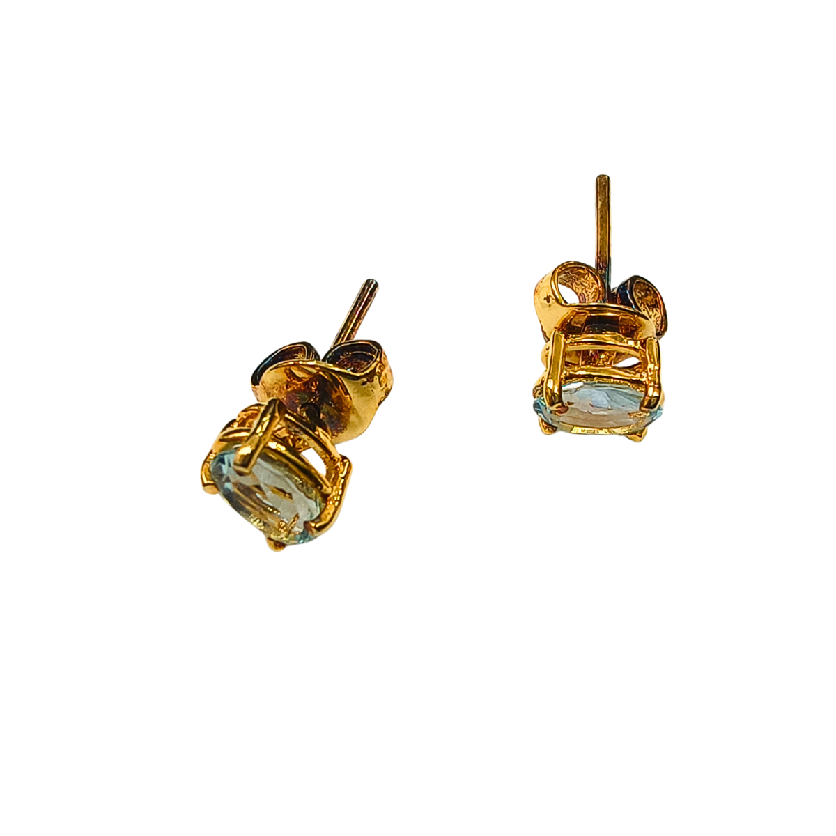 Ocean Glow Aquamarine Stud Earrings in Gold Plating