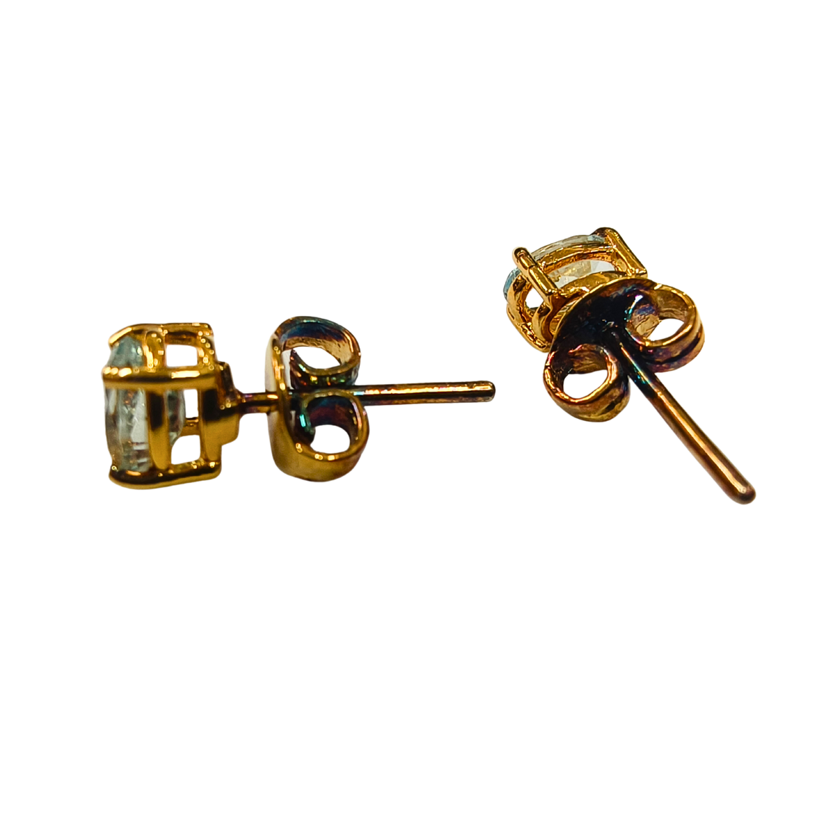 Ocean Glow Aquamarine Stud Earrings in Gold Plating