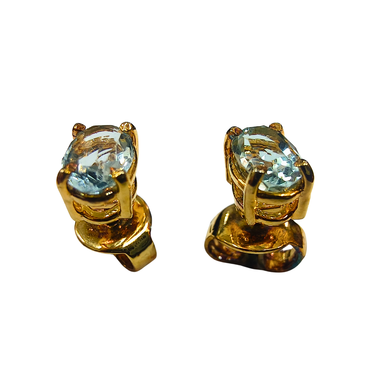Ocean Glow Aquamarine Stud Earrings in Gold Plating