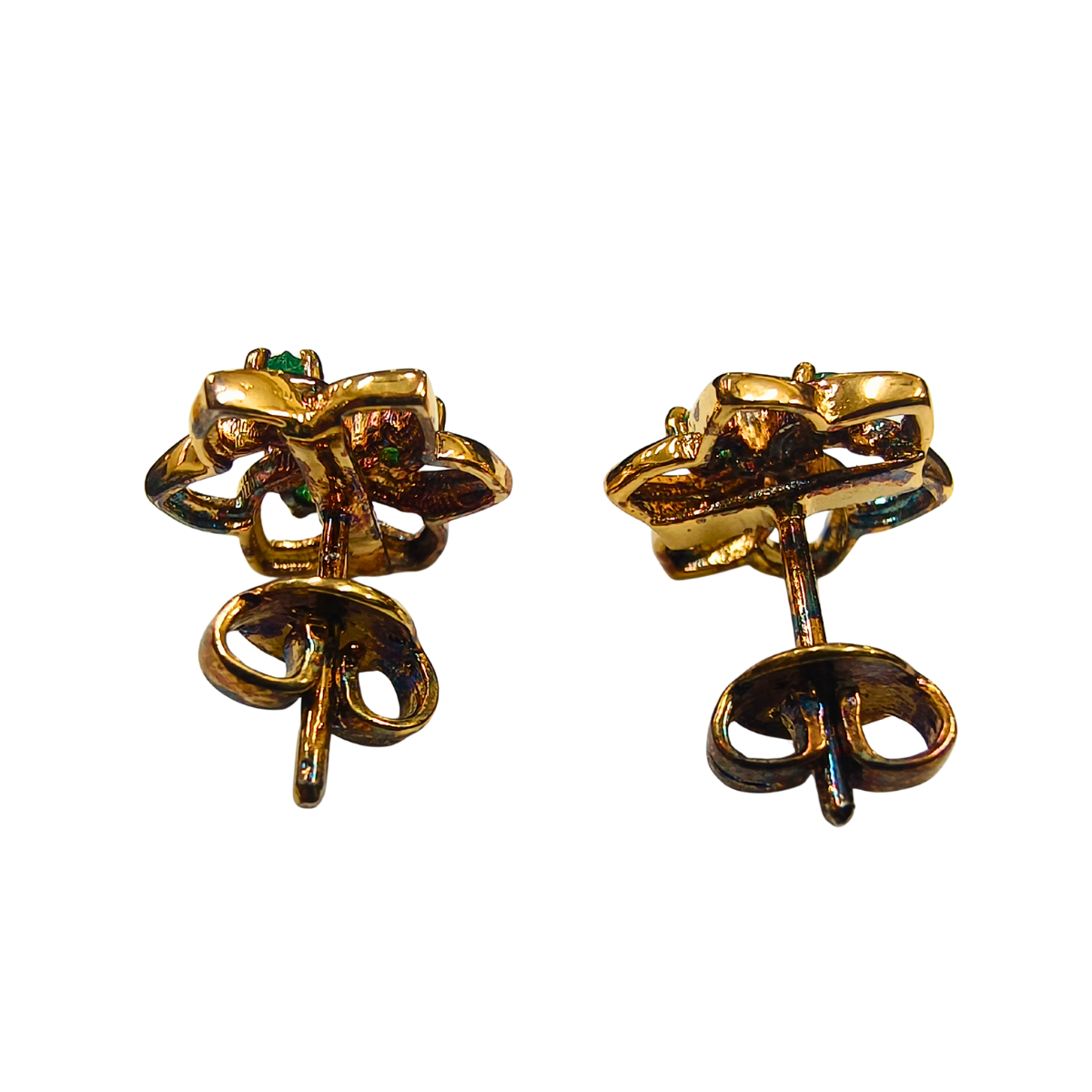 Floral Emerald & Zirconia Stud Earrings in Gold Plating