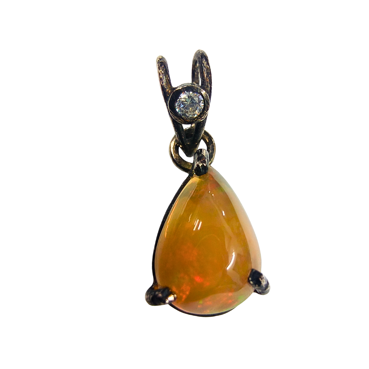 Teardrop Opal Pendant with Zirconia Sparkle