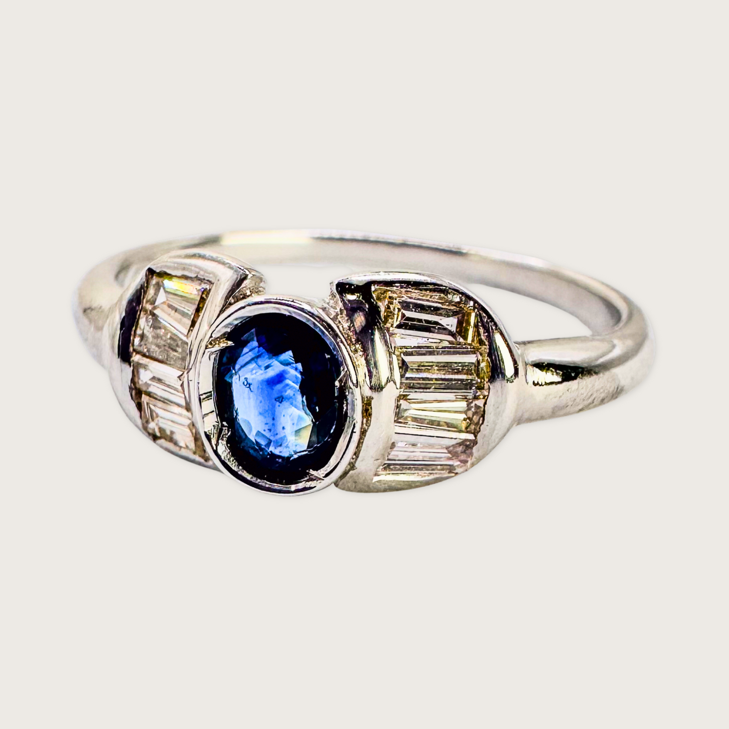 Midnight Reflection – Sapphire & Baguette Diamond White Gold Band