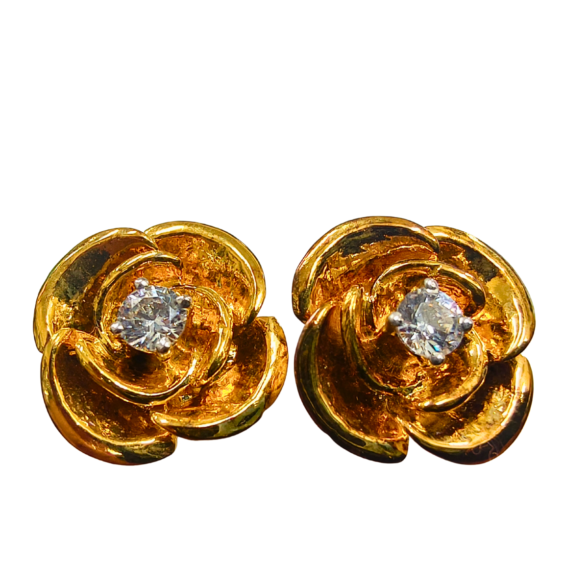 Gold-Plated Flower Stud Earrings with Sparkling Zirconia