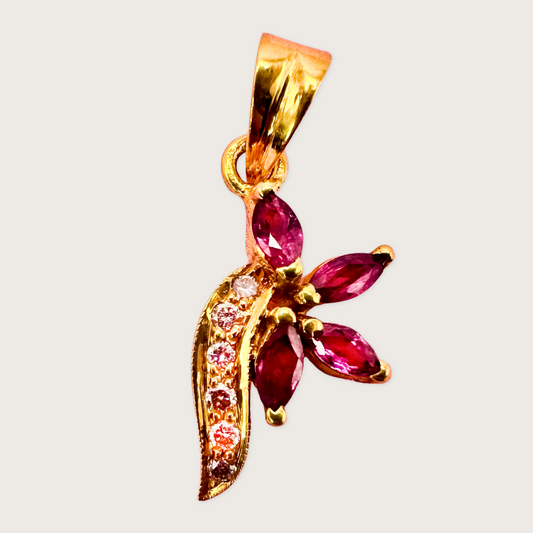 Ruby Breeze – 18K Gold Marquise Ruby & Diamond Pendant