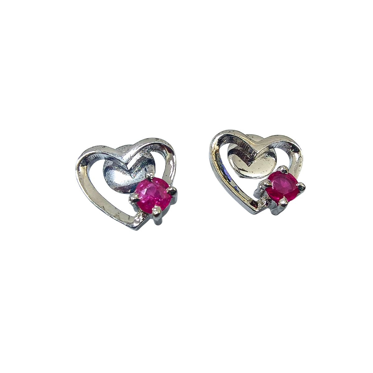 Heart shaped Silver Ruby Eartops