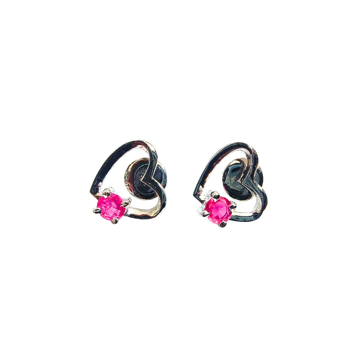 Heart shaped Silver Ruby Eartops