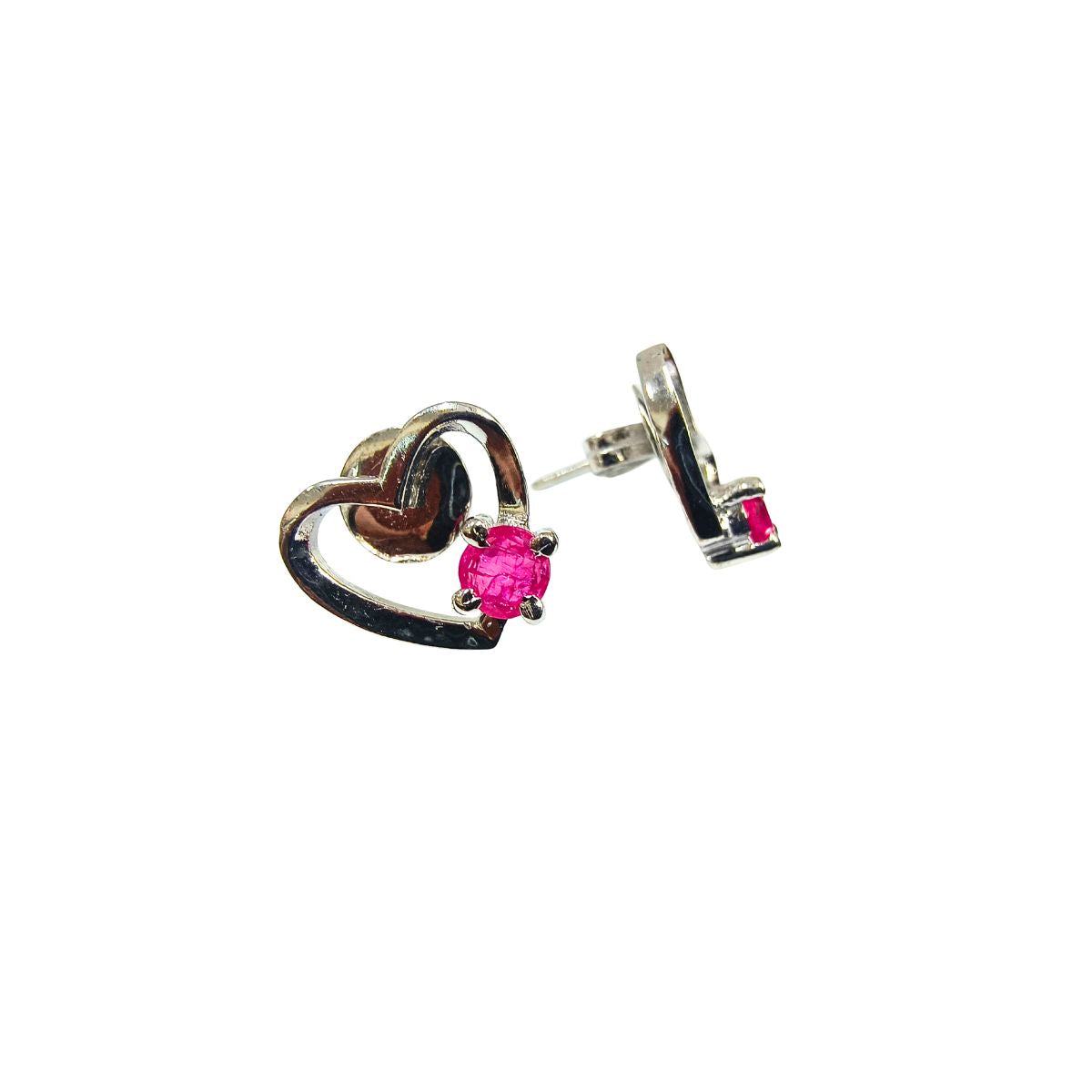 Heart shaped Silver Ruby Eartops