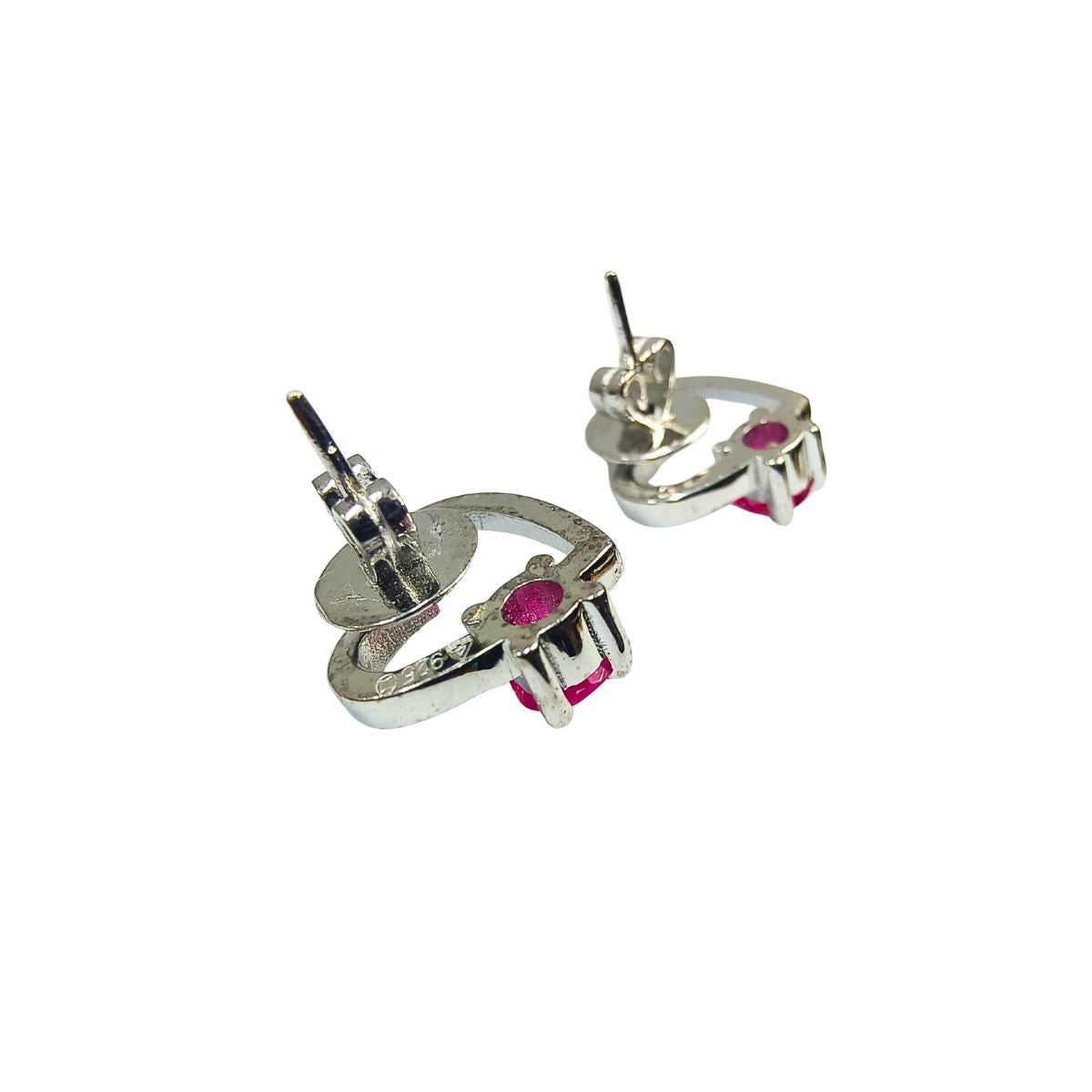 Heart shaped Silver Ruby Eartops